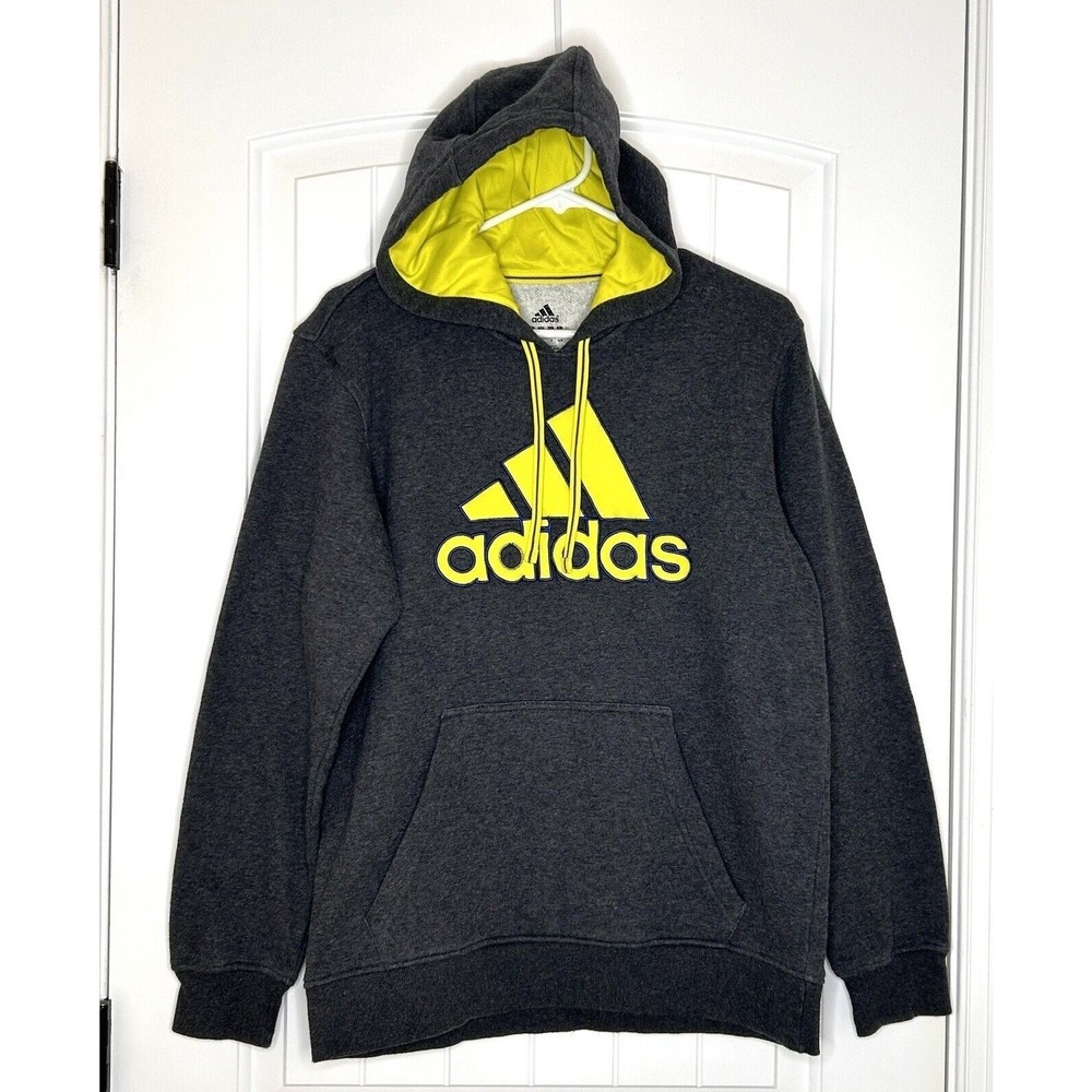 Adidas Hoodie Men's Size Large Pullover Logo Gray Neon Sweatshirt